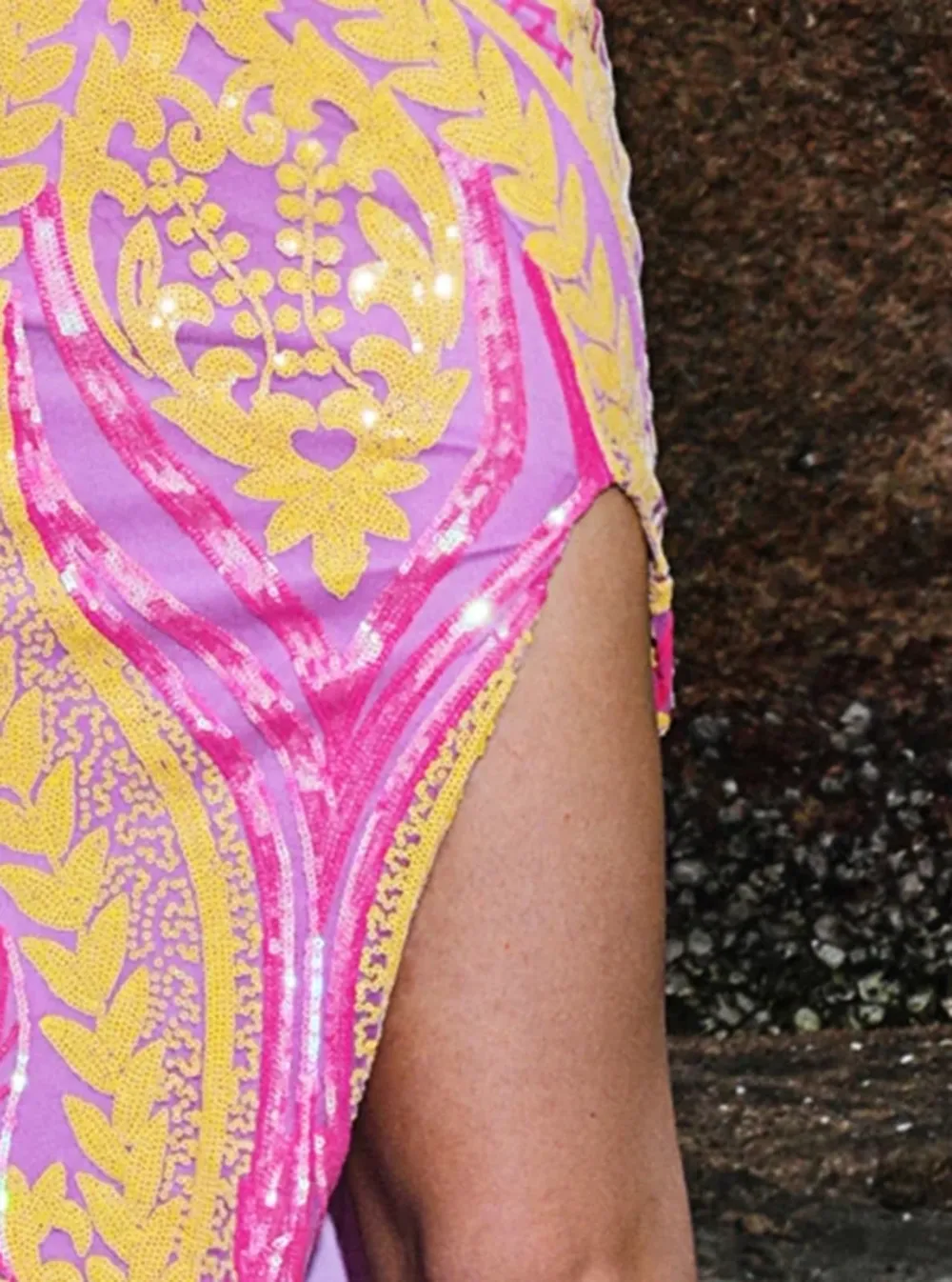 One Shoulder High Split Sequin Dress