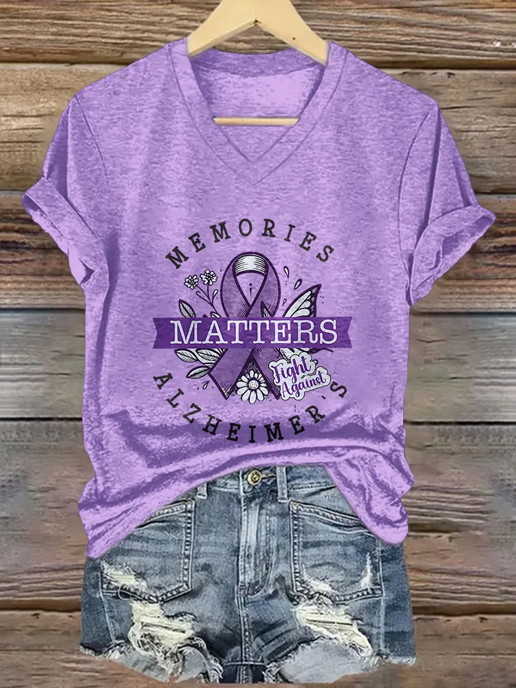 Women'S Memories Matters Alzheimer'S V-Neck Short-Sleeved T-Shirt