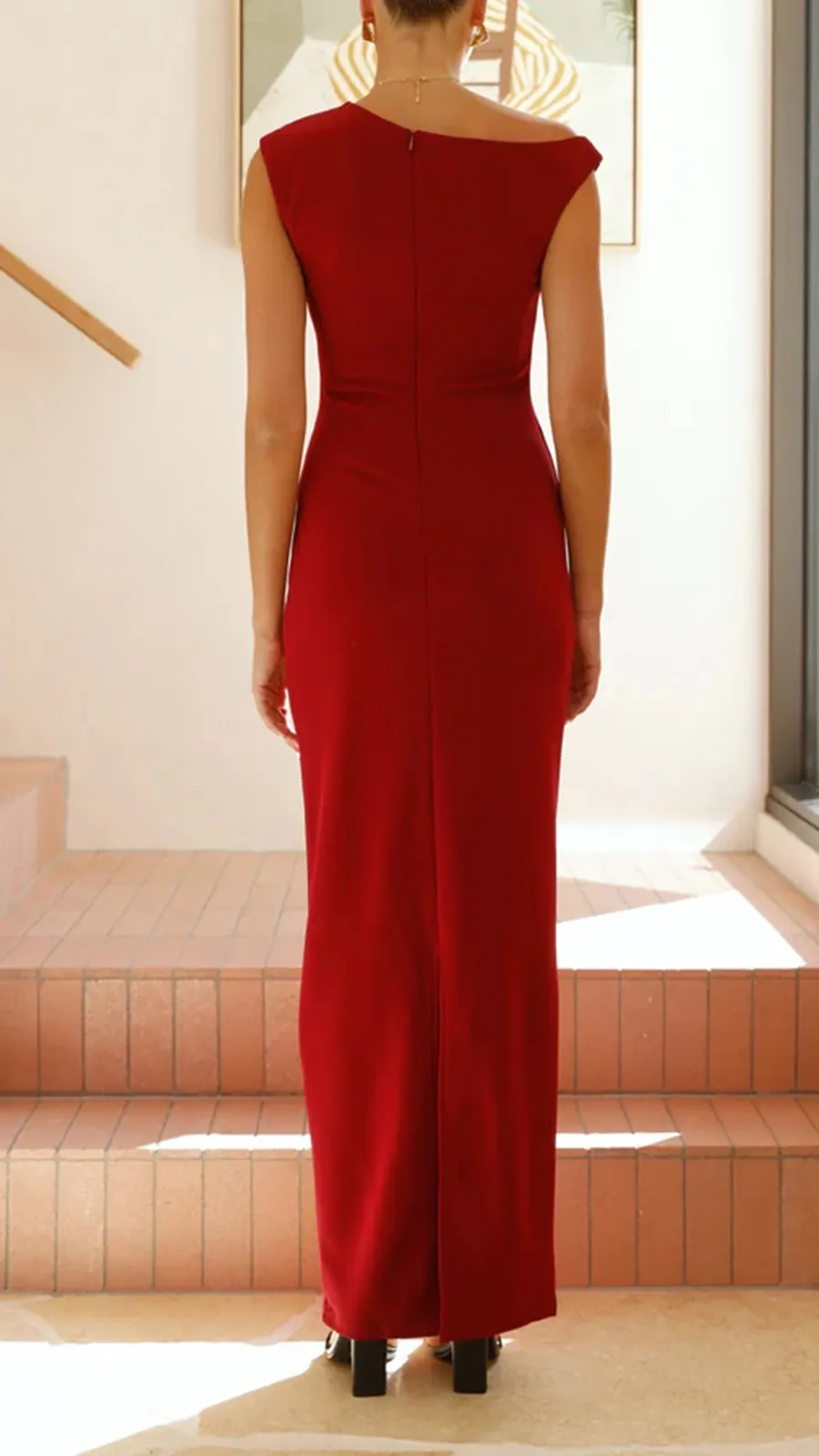 High Asymmetrical Neckline Maxi Dress