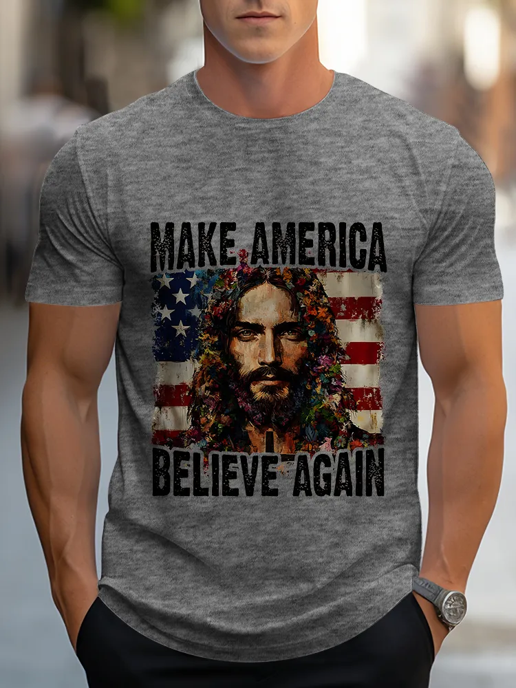 Man'S Make America Believe Again Round-Neck Short-Sleeved T-Shirt
