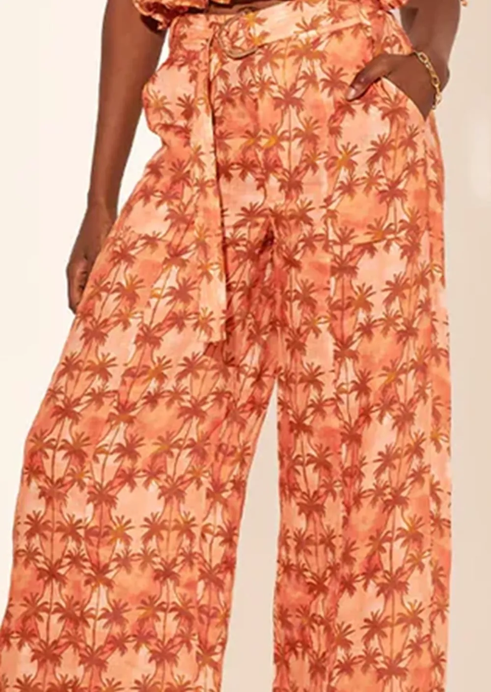 Orange Floral Strapless Wide Leg Pants