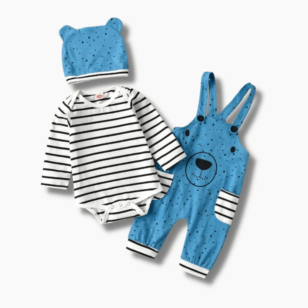 Three Piece Stripe Baby Romper Set