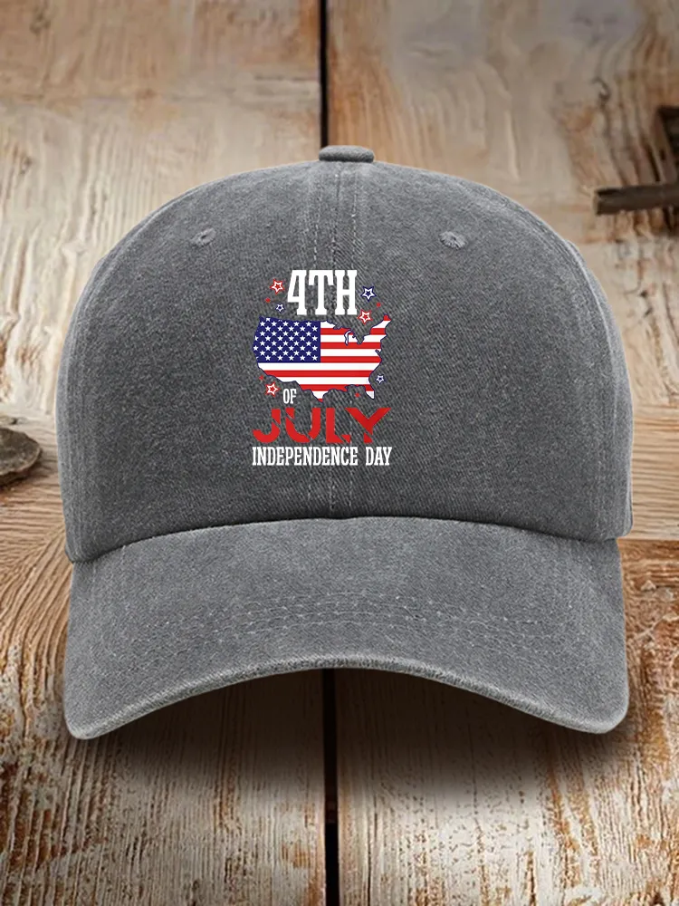 4Th Of July Independence Day Print Washed Baseball Cap