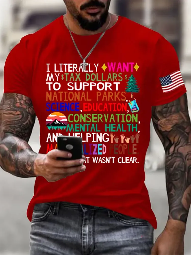 Men'S Support National Parks Printed Round Neck T-Shirt
