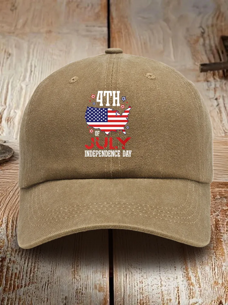 4Th Of July Independence Day Print Washed Baseball Cap