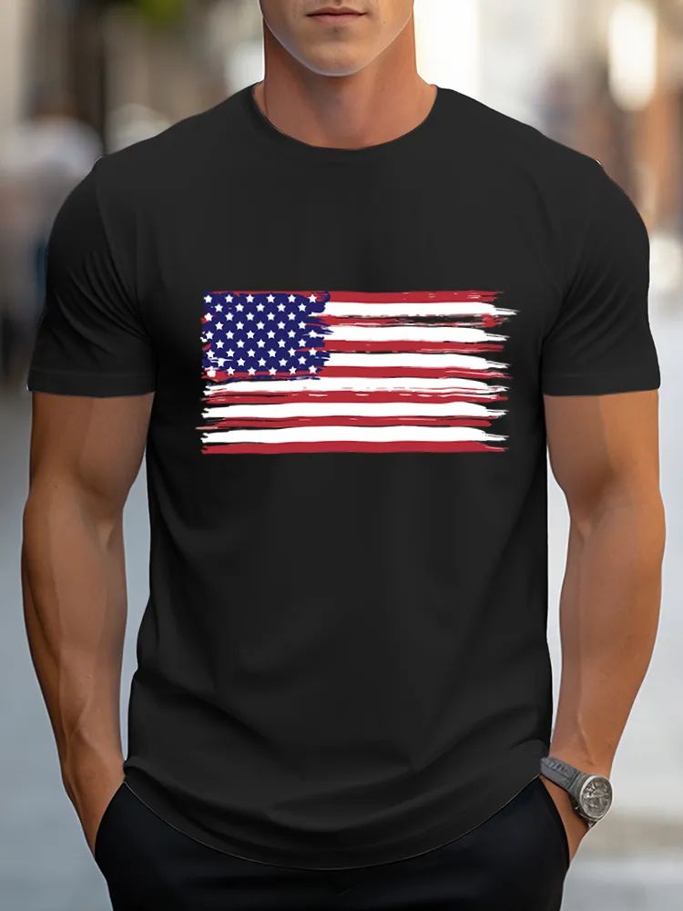 Man'S National Flag Print Round-Neck Short-Sleeved T-Shirt