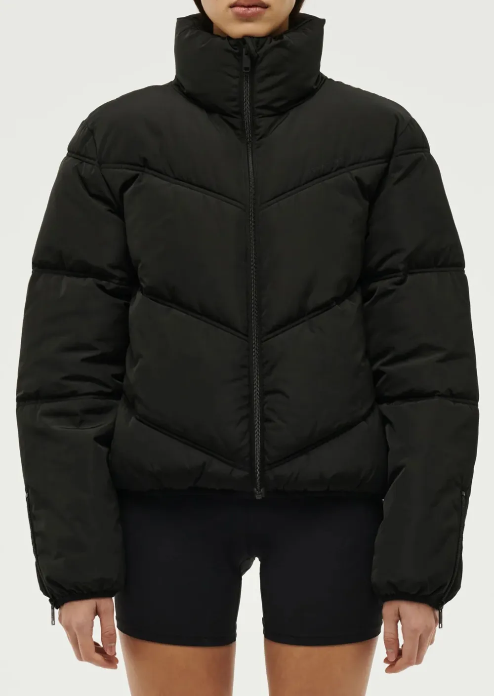 Black Puffer Stand Collar Jacket