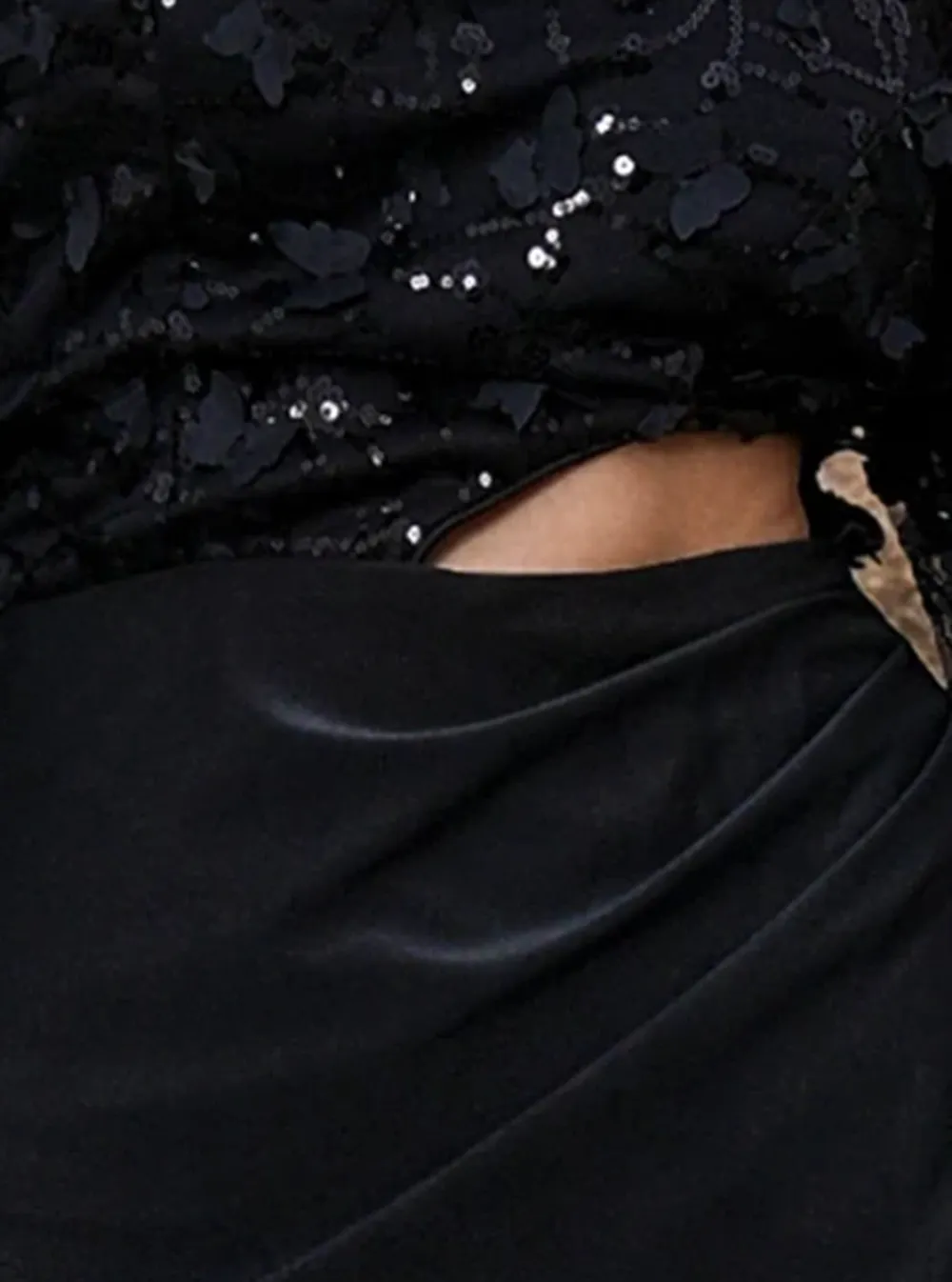 Off Shoulder Butterfly Cutout Black Split Dress