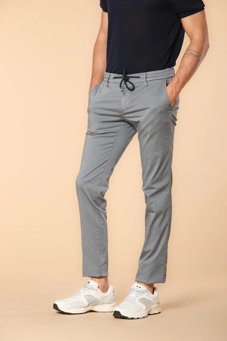 Men's  Air Force Blue Twill Elastic Waist Slim Fit Trousers