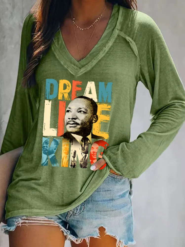 Women'S V-Neck Long-Sleeved T-Shirt Dream Like King
