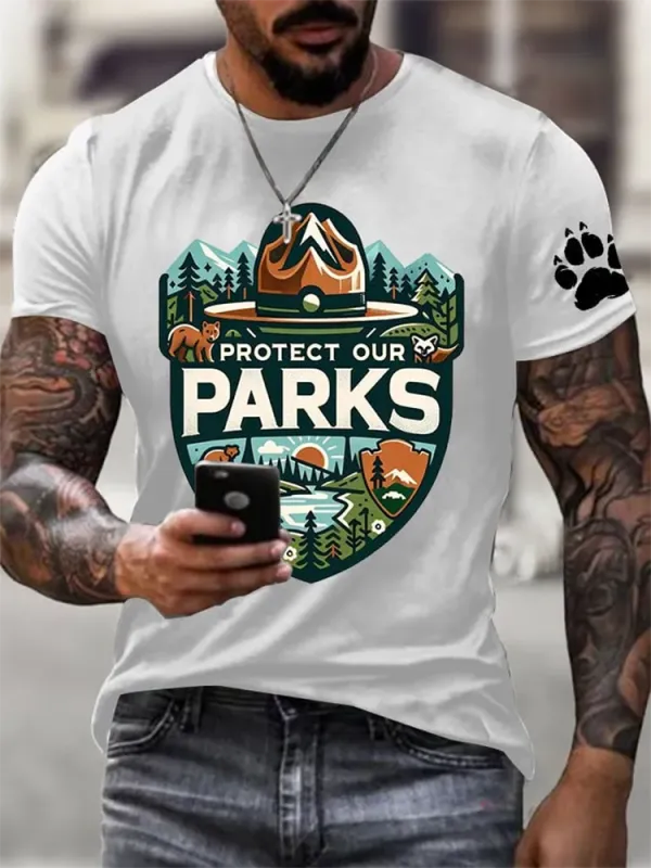 Men'S Protect Our National Parks Printed Round Neck T-Shirt