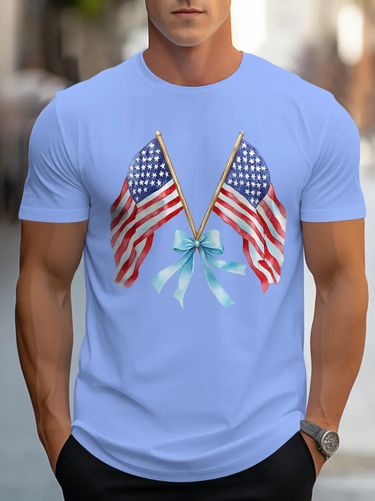 Man'S The Stars And Stripes Bow Round-Neck Short-Sleeved T-Shirt