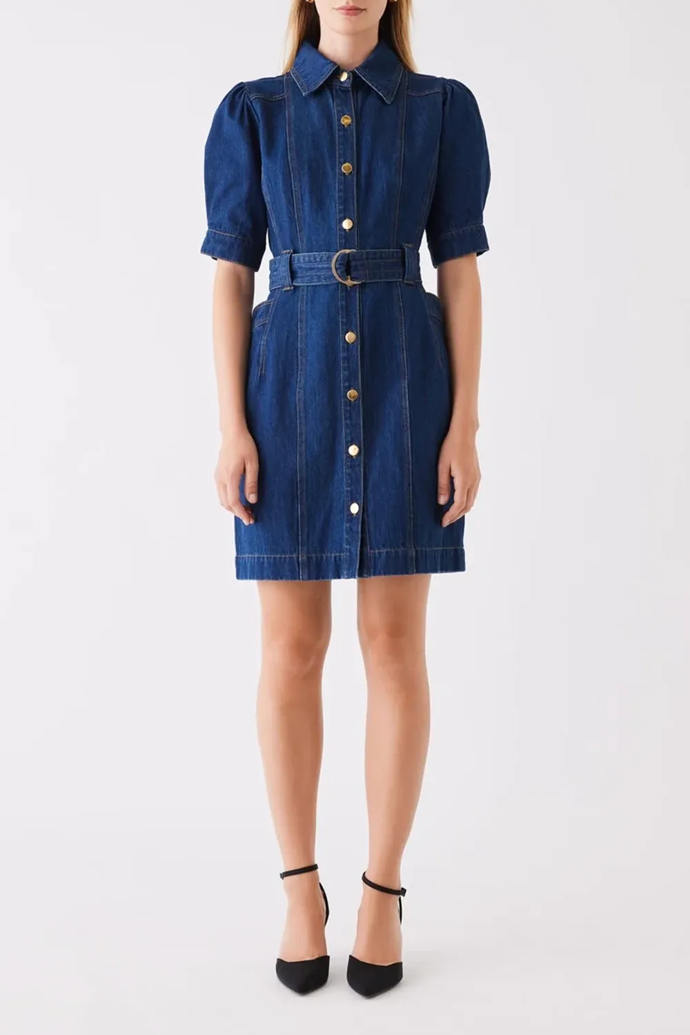 Indigo Belted  Mini Denim Dress