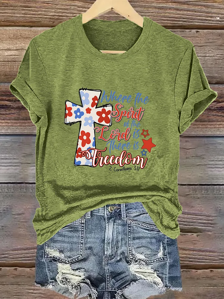 Woman'S Where The Spirit Of The Lord Is There Is Freedom Crew Neck Short Sleeve T-Shirt