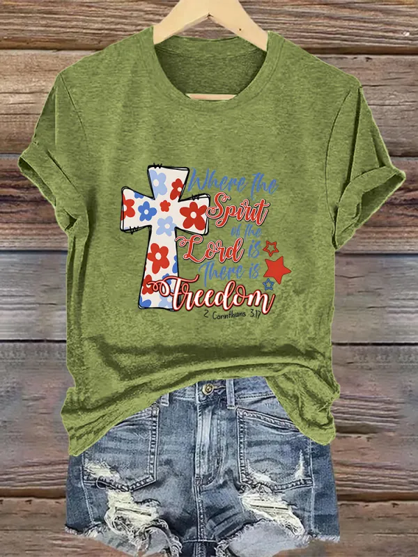 Woman'S Where The Spirit Of The Lord Is There Is Freedom Crew Neck Short Sleeve T-Shirt