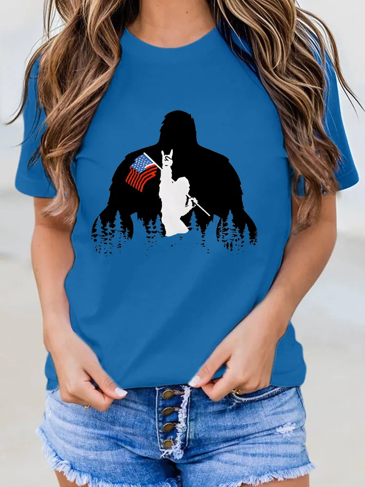 Woman'S National Flags And Animal Silhouettes Round-Neck Short-Sleeved T-Shirt