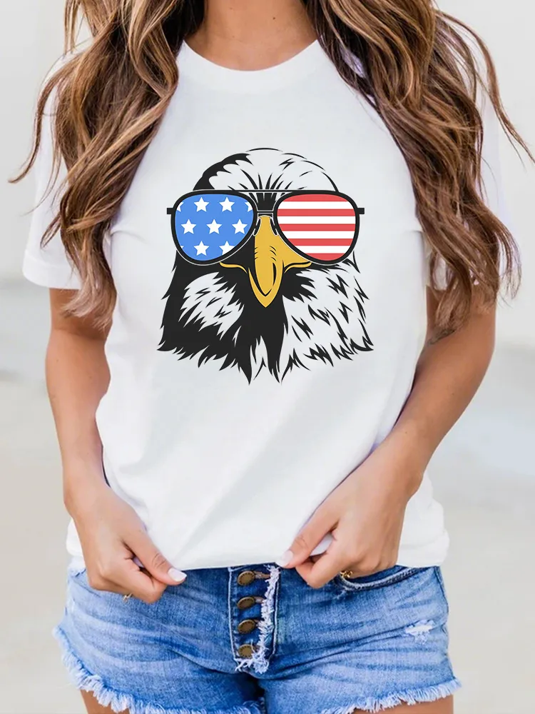 Star Striped Eagle Patriotic Style T-Shirt Round-Neck Short-Sleeved T-Shirt