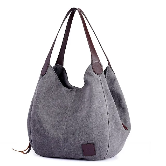 Women's Top Handle Bag Canvas PU Leather Daily Zipper Color Block Black Army Green Blue