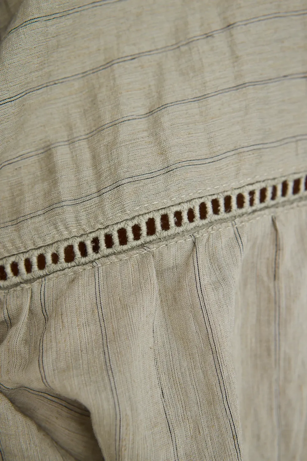 Khaki Stripe Lace Insert Blouse