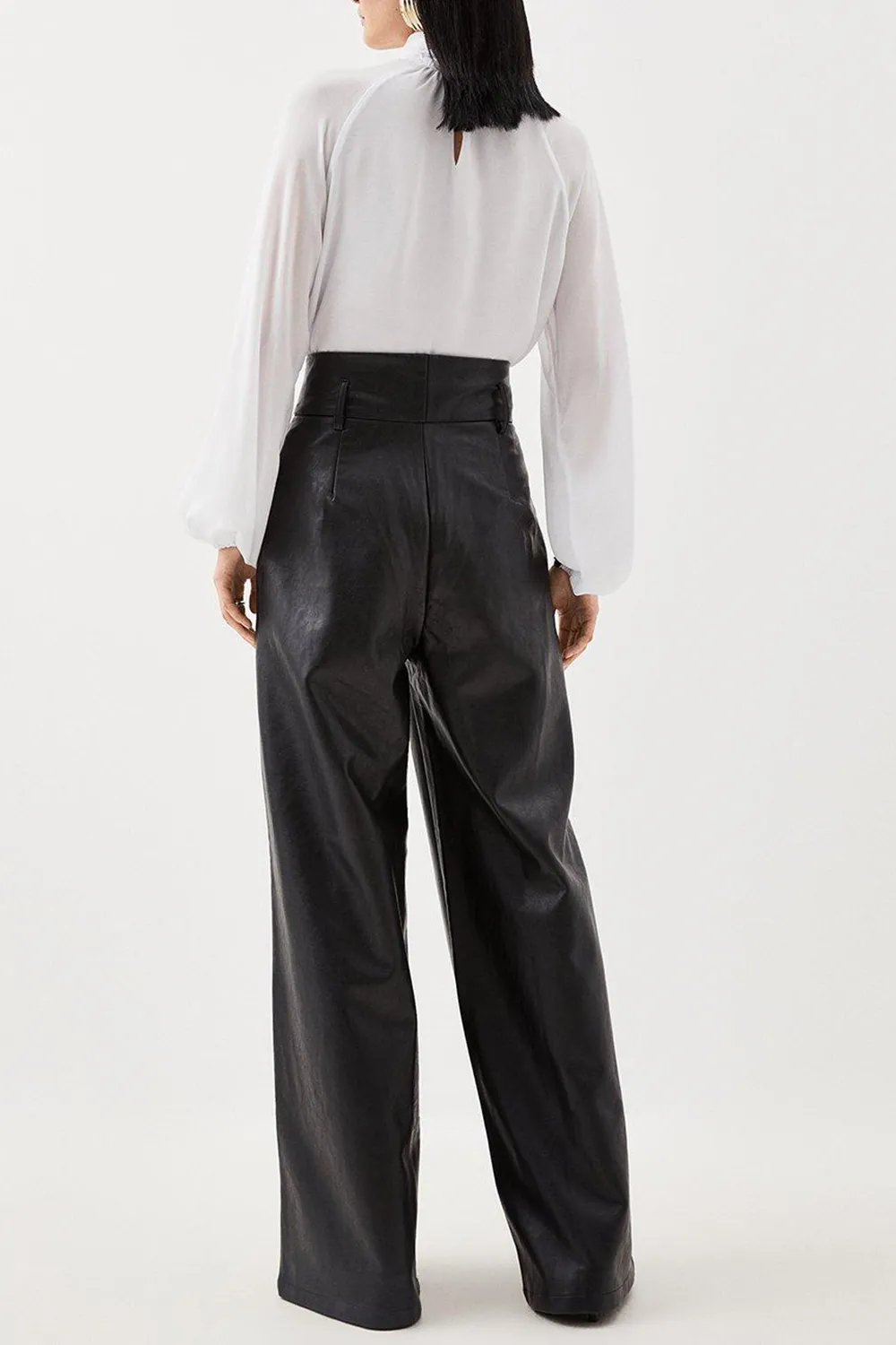 Faux Leather High Waisted Wide Leg Trousers