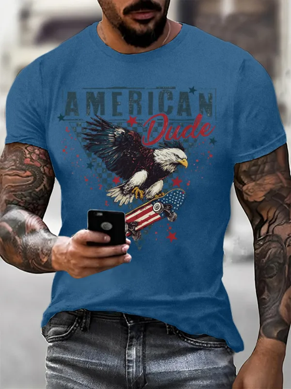 Man'S Independence Day Print Round-Neck Short-Sleeved T-Shirt