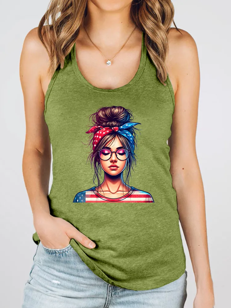 Women'S Head Print Round-Necked Sleeveless Vest