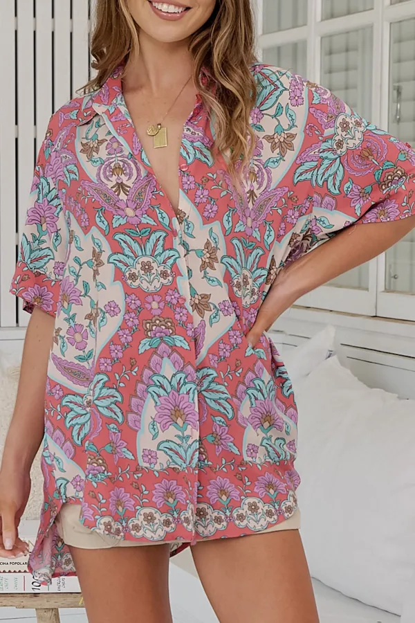 Pink Floral Printed Loose Fit Shirt