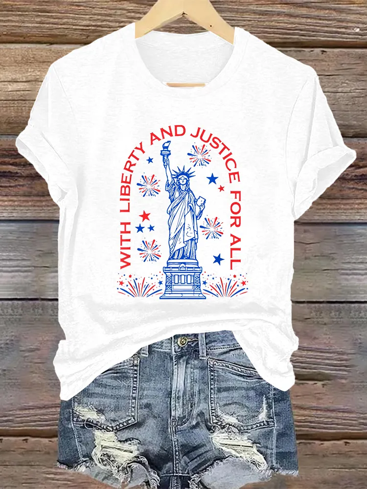 Woman'S With Liberty And Justice For All Crew Neck Short Sleeve T-Shirt
