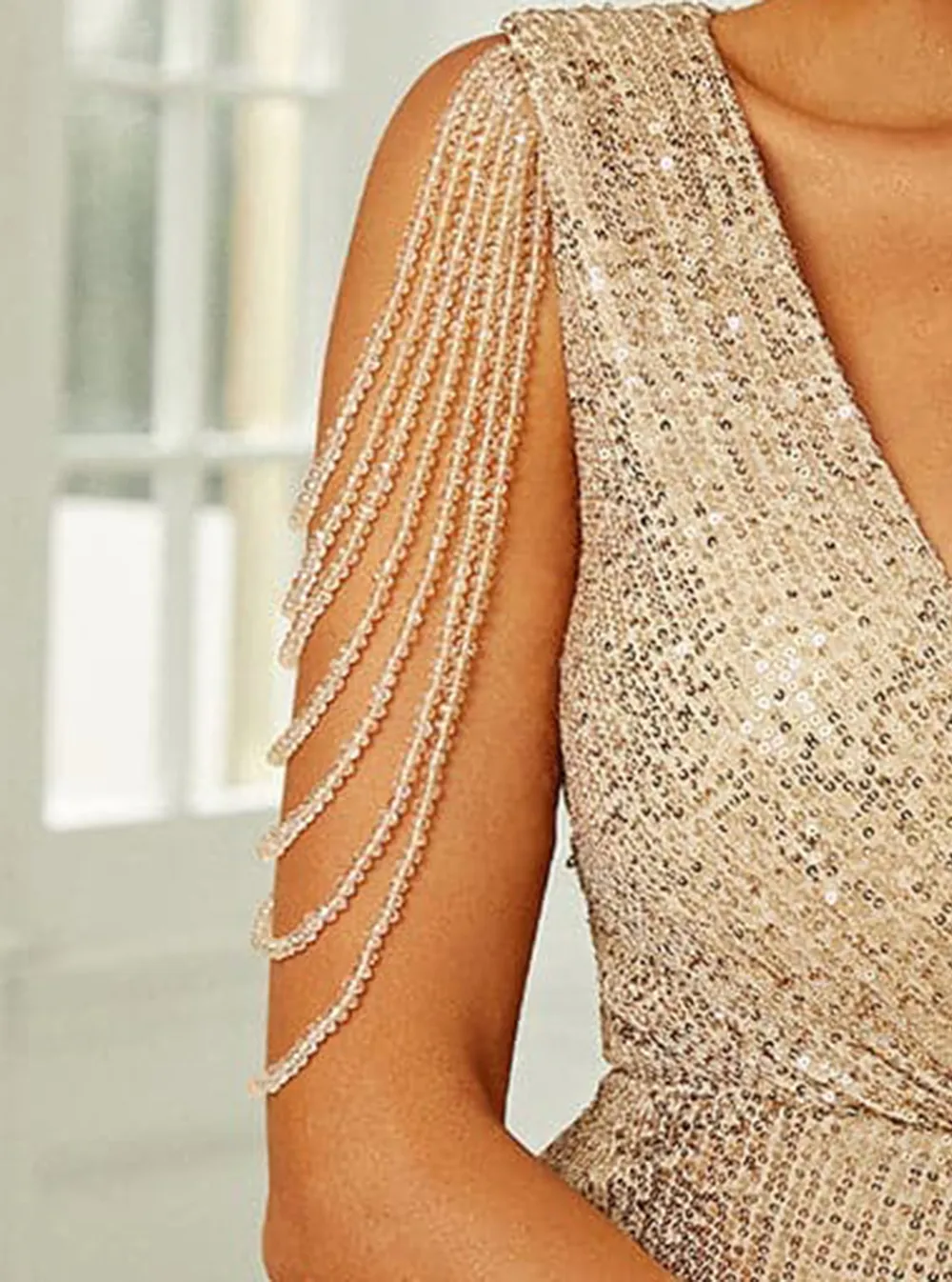 Glitter Wrap Mermaid Prom Maxi Dress