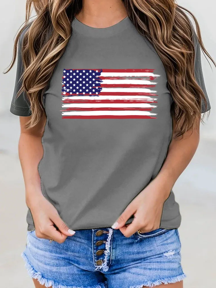 National Flag Print Round-Neck Short-Sleeved T-Shirt