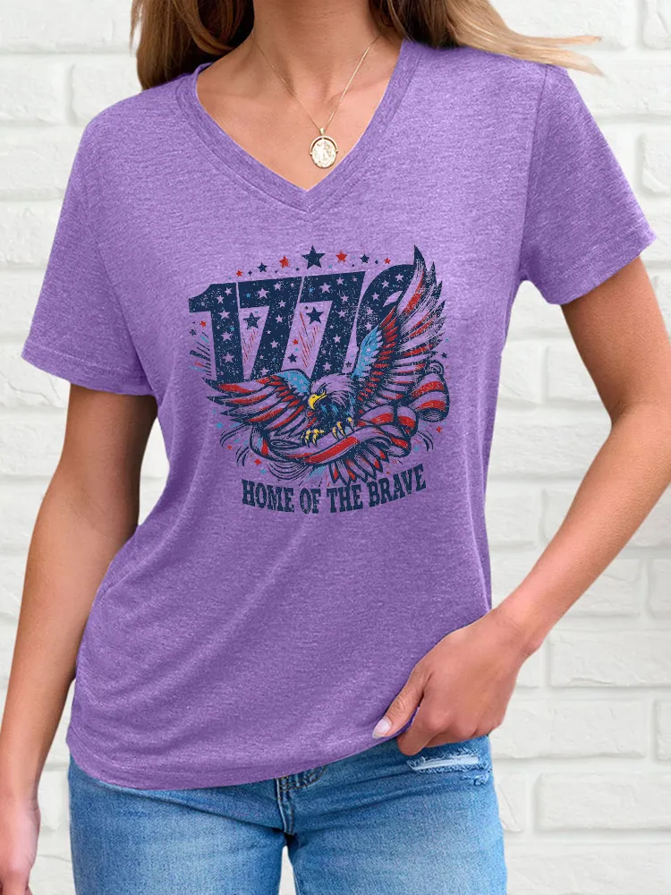 Woman'S 1776 Home Of The Brave V-Neck And Short Sleeves T-Shirt
