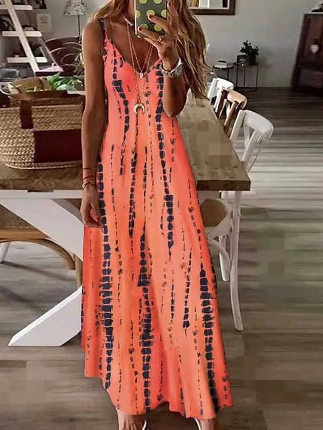 Women's A Line Dress Slip Dress Long Dress Maxi Dress White Yellow Blue Sleeveless Print Print Summer Spring Spaghetti Strap Modern 2023 S M L XL XXL 3XL 4XL 5XL