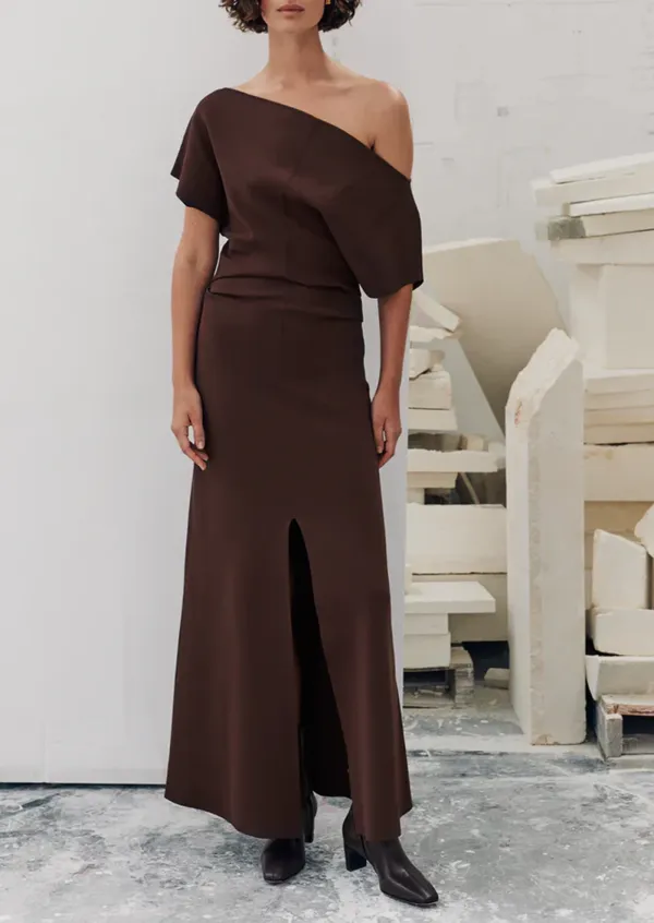 Asymmetric One Shoulder Knit Dress