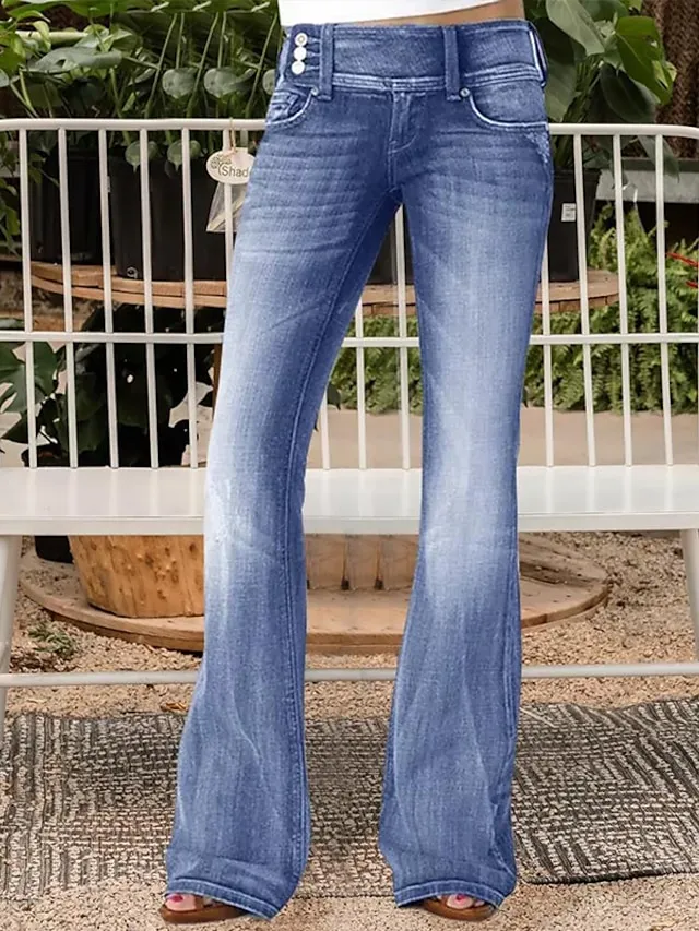 Women‘s Flare Low Rise Jeans Bootcut Full Length Denim Wide Leg Micro-elastic High Waist Fashion Casual Daily Light Blue Black S M