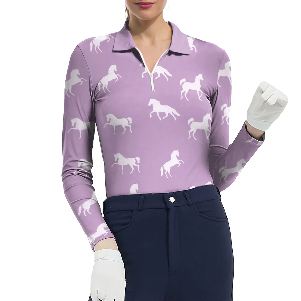 Women's Riding Style Horses Print Long Sleeve Casual Lapel Shirt