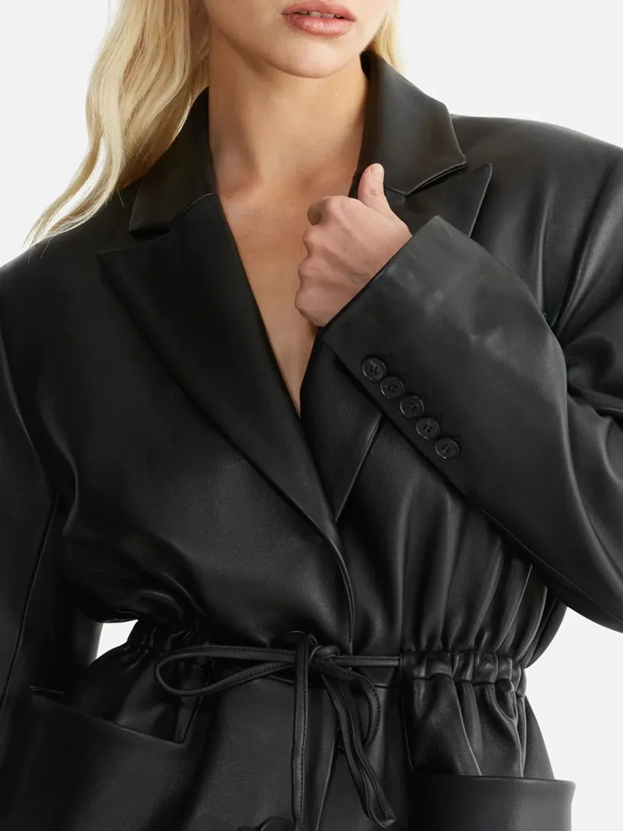 Black Belted Leather Blazer