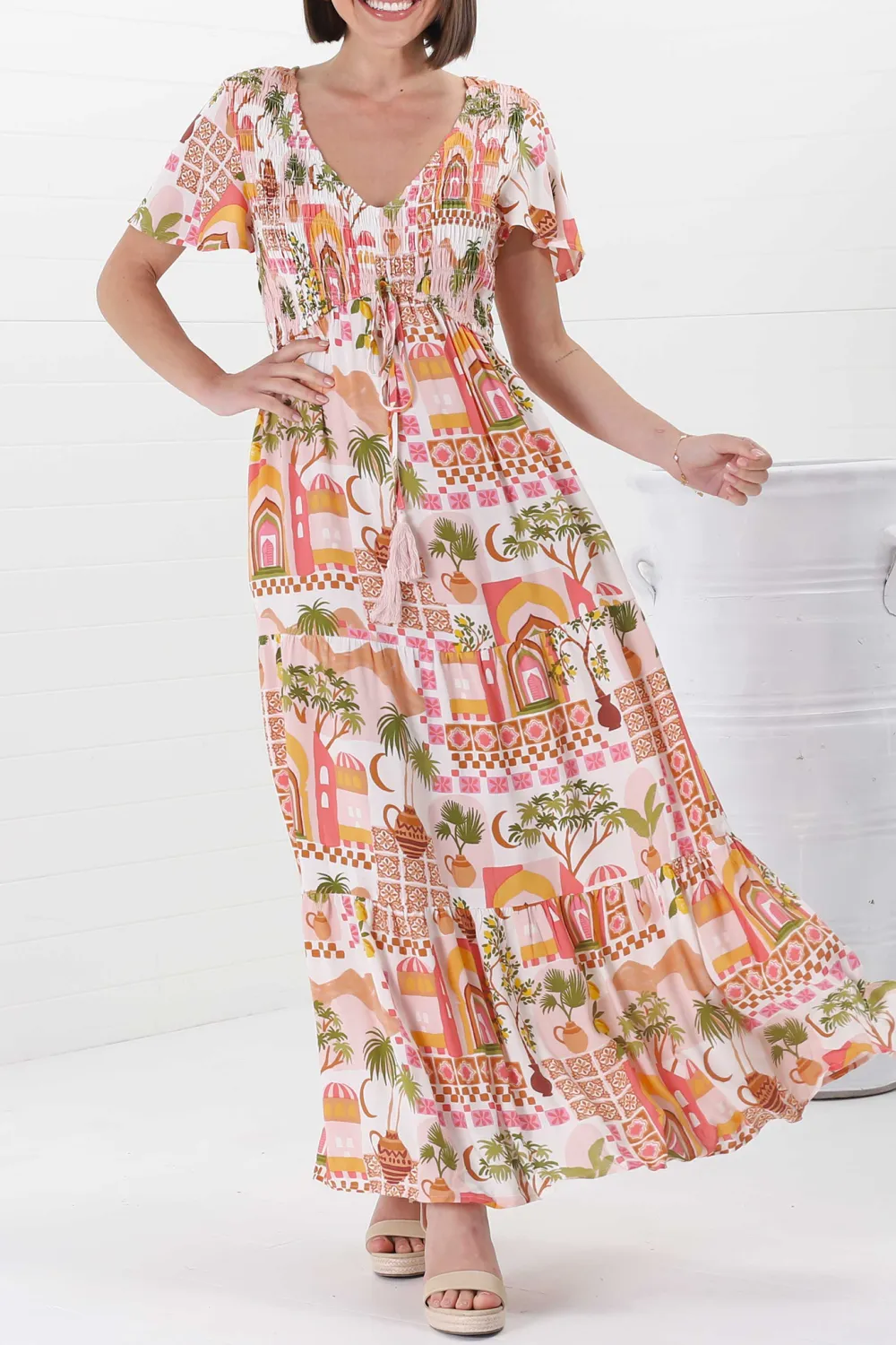 Colorful Vacation Print Maxi Dress