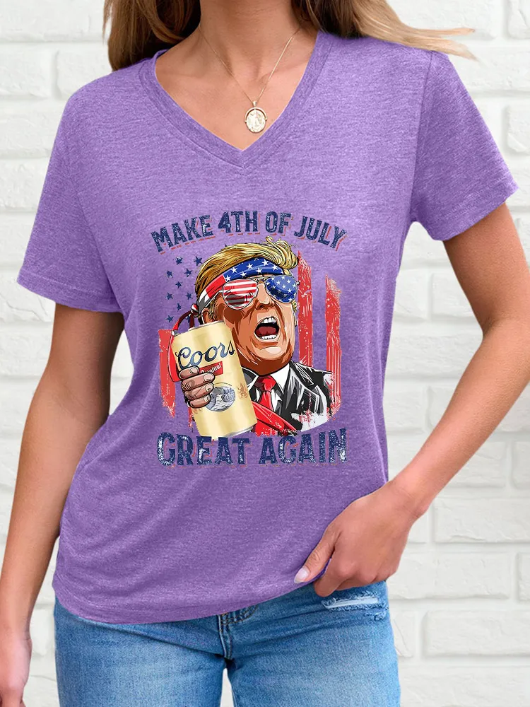 Woman'S Make 4Th Of July Great Again V-Neck And Short Sleeves T-Shirt