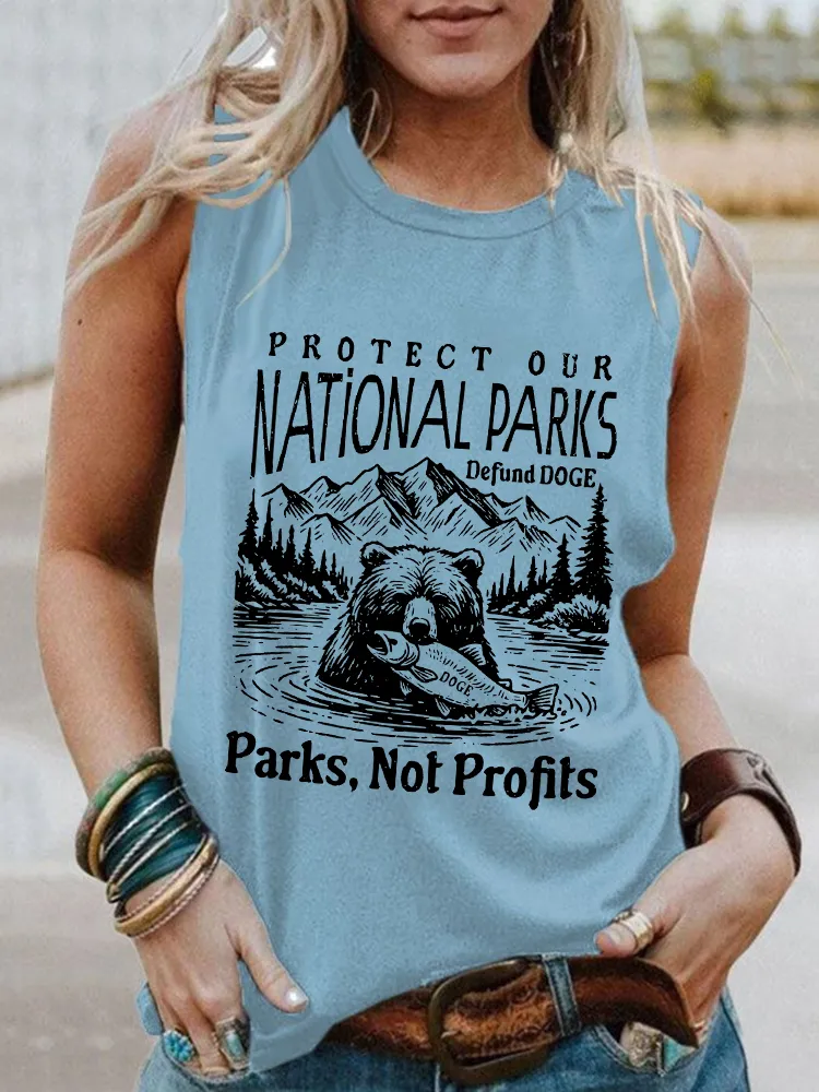 Women'S Round-Neck Sleeveless Vest With Protect Our National Parks Defund Doge Parks, Not Profits Prints