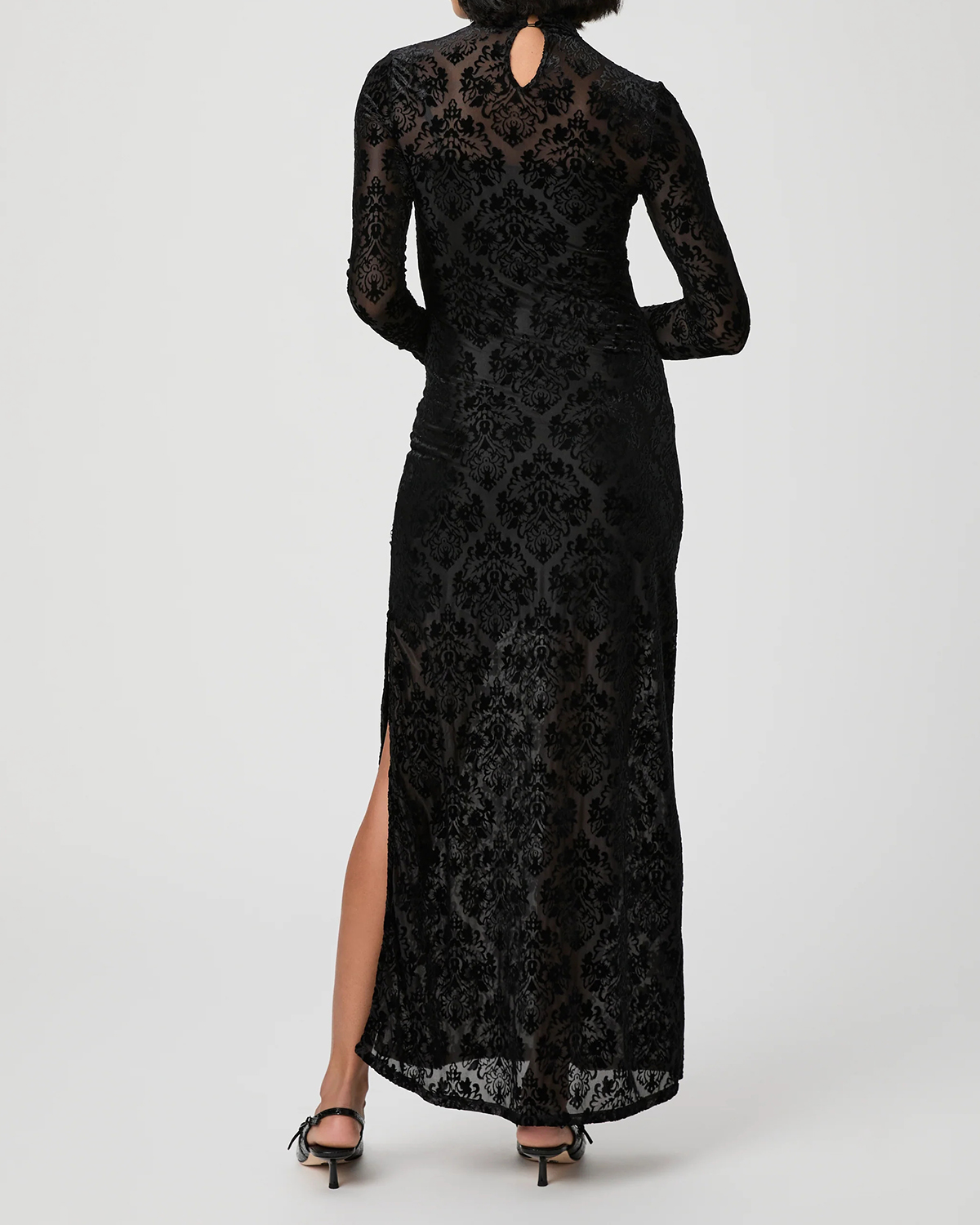 Black Lace Patterned Long Sleeve Maxi Dress