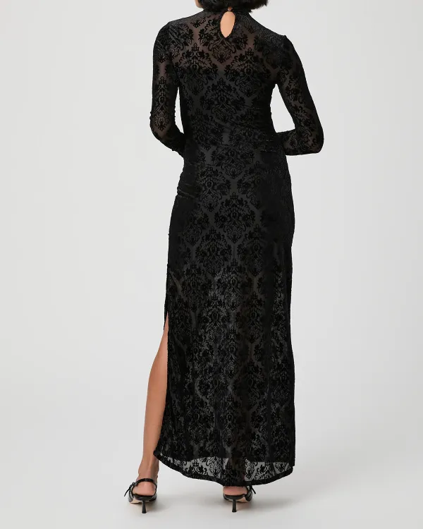 Black Lace Patterned Long Sleeve Maxi Dress