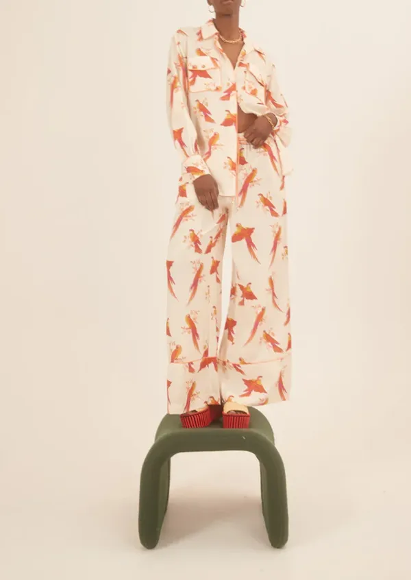 Orange Floral Strapless Wide Leg Pants
