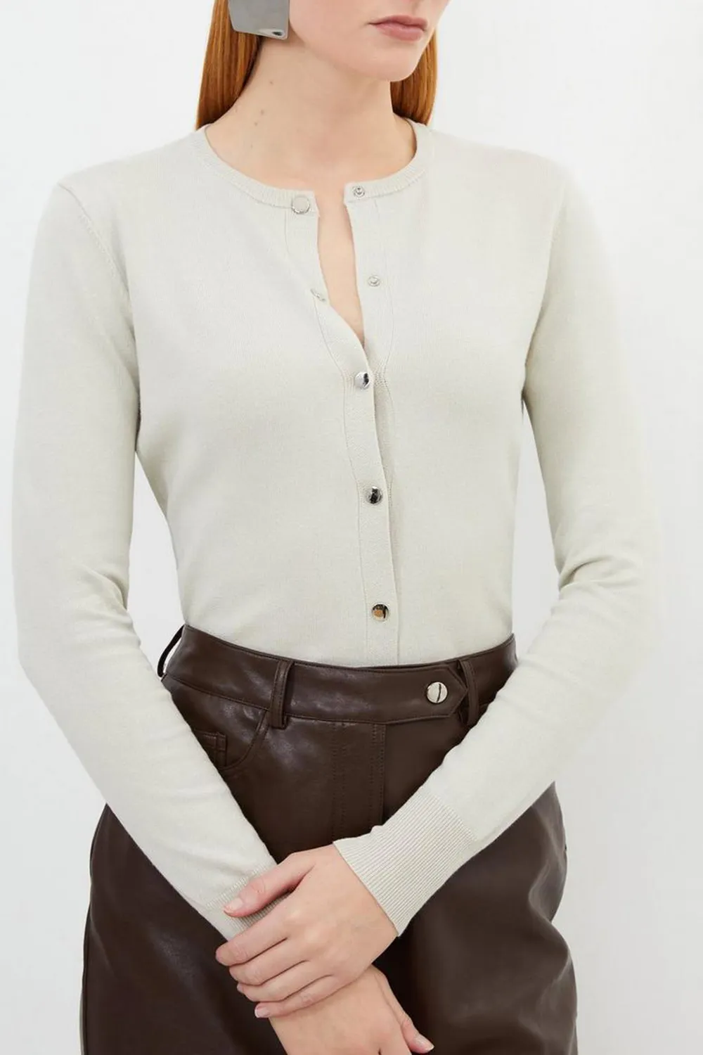 Viscose Blend Knitted Crew Neck Cardigan