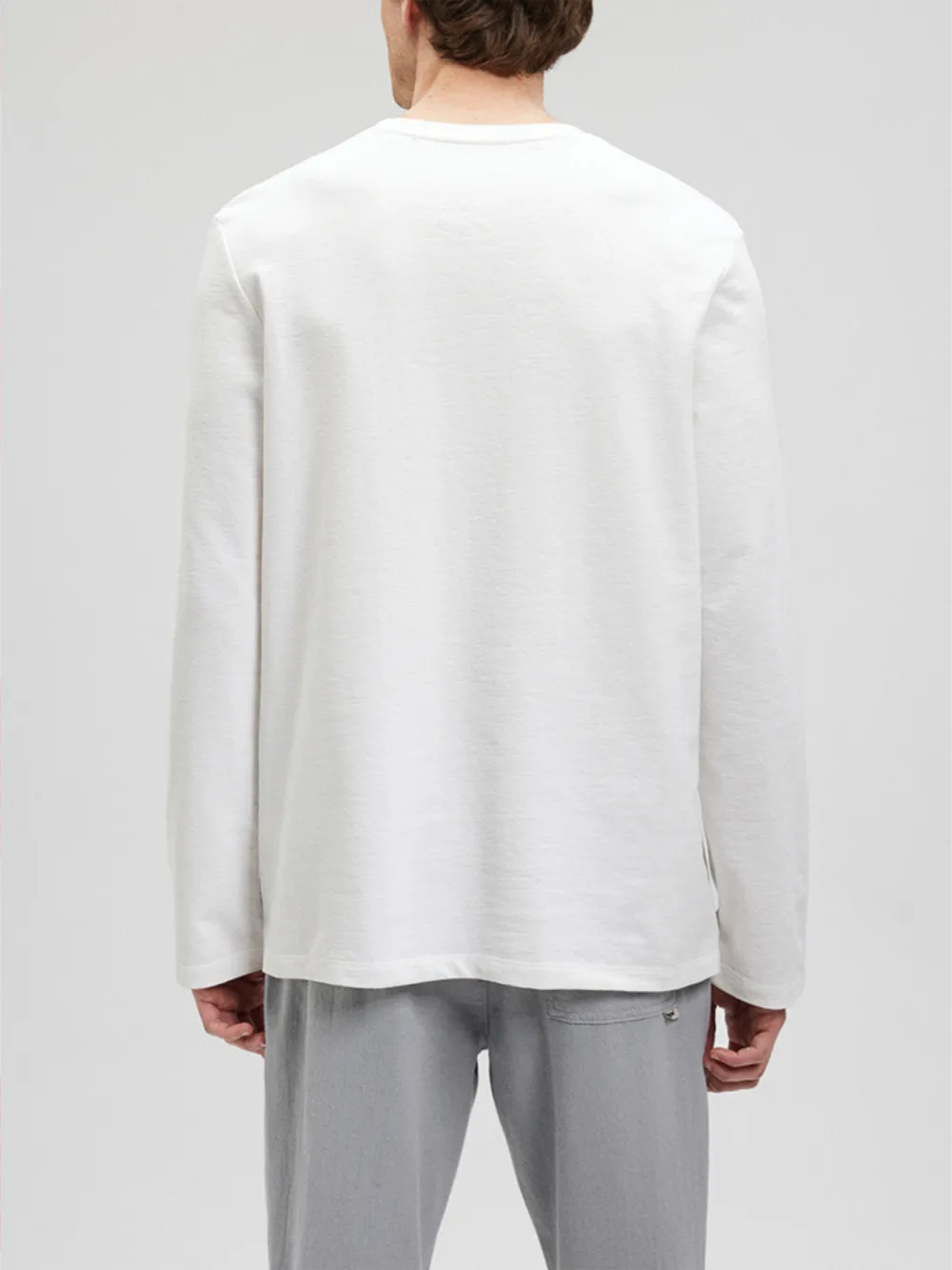Simple White Long - Sleeve T - Shirt for Men
