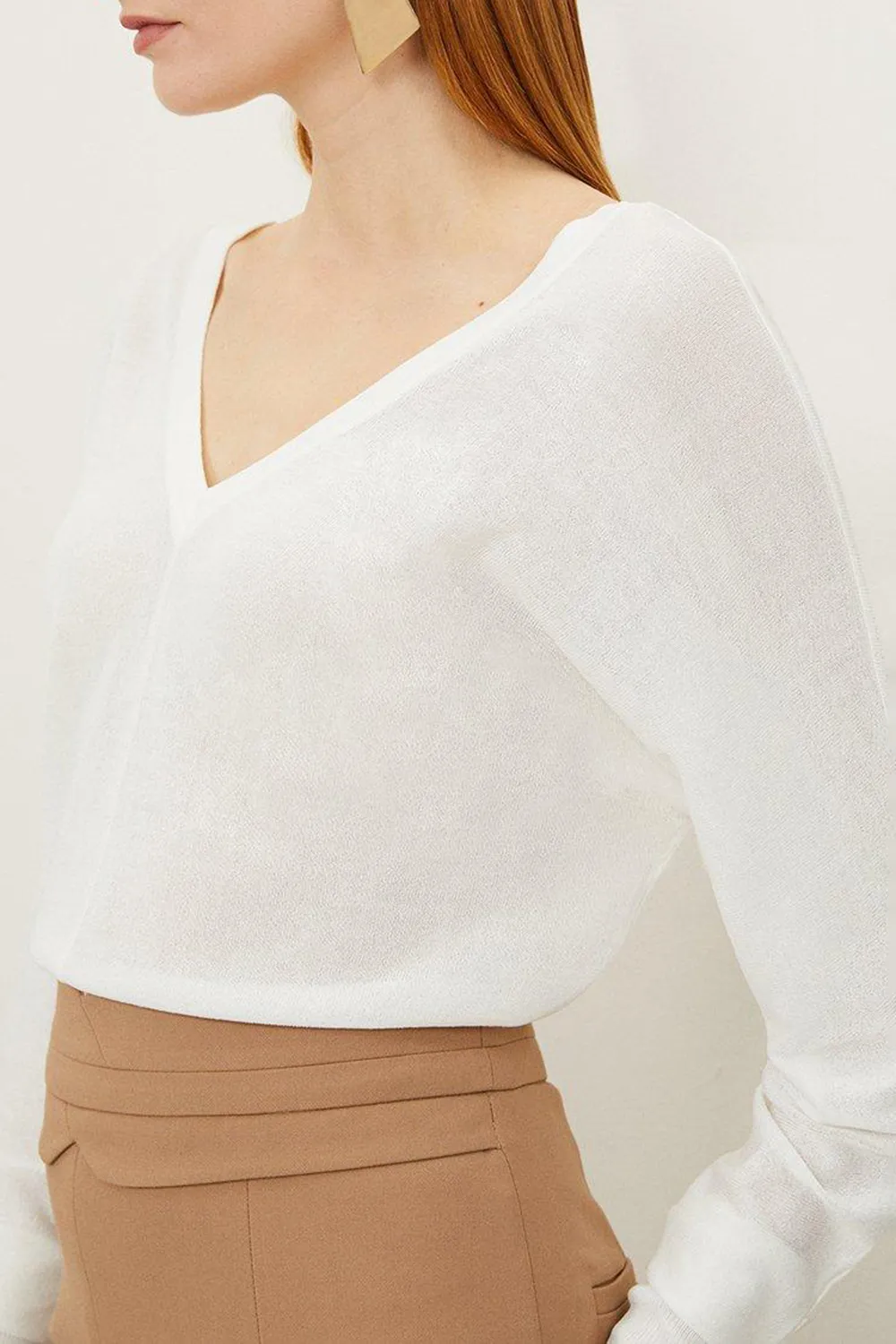 Lightweight Knitted V Neck Long Sleeve Jumper