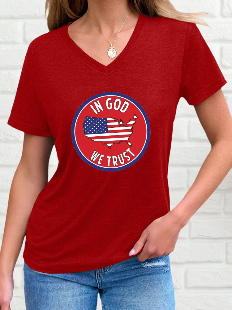 Woman'S In God We Trust V-Neck And Short Sleeves T-Shirt