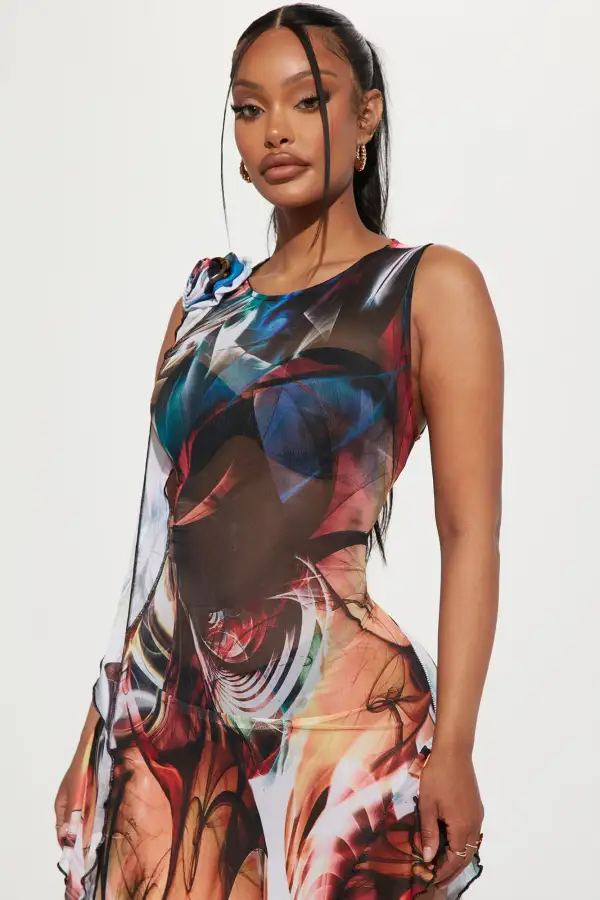 Paris Show Mesh Maxi Dress - Multi Color