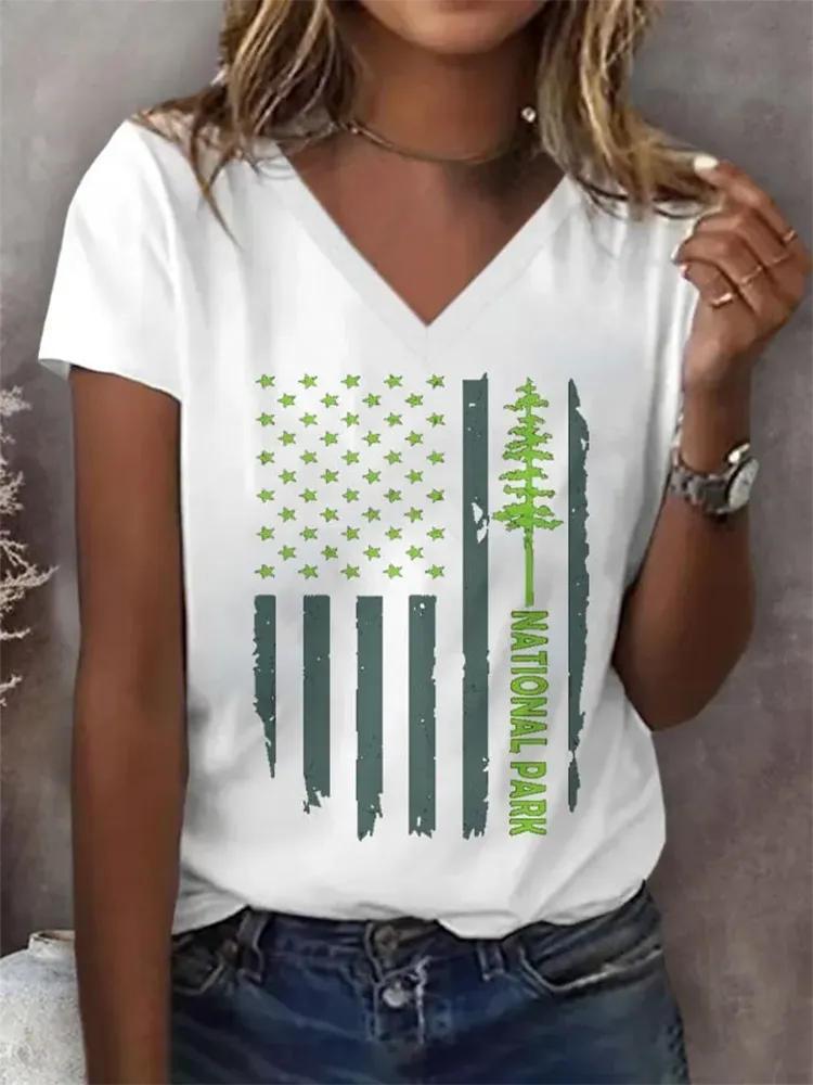 Women'S National Park Print V-Neck T-Shirt