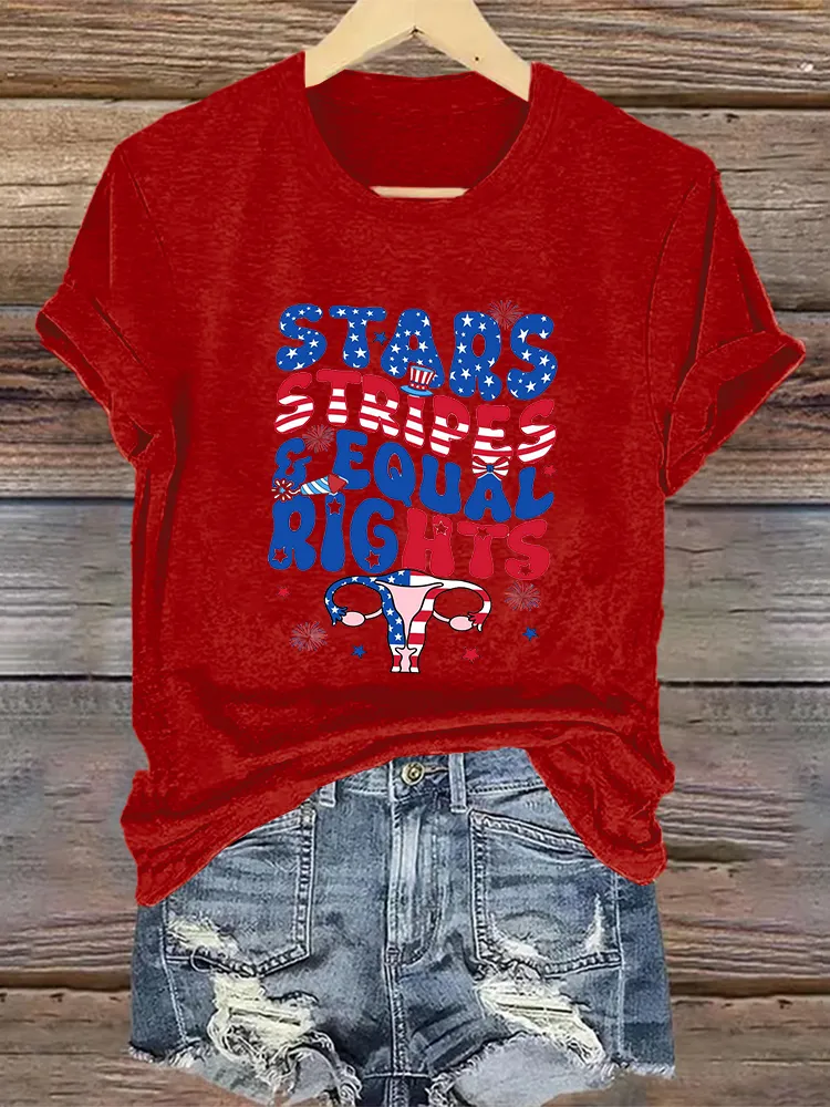 Woman'S Stars Stripes Equal Rights Crew Neck Short Sleeve T-Shirt