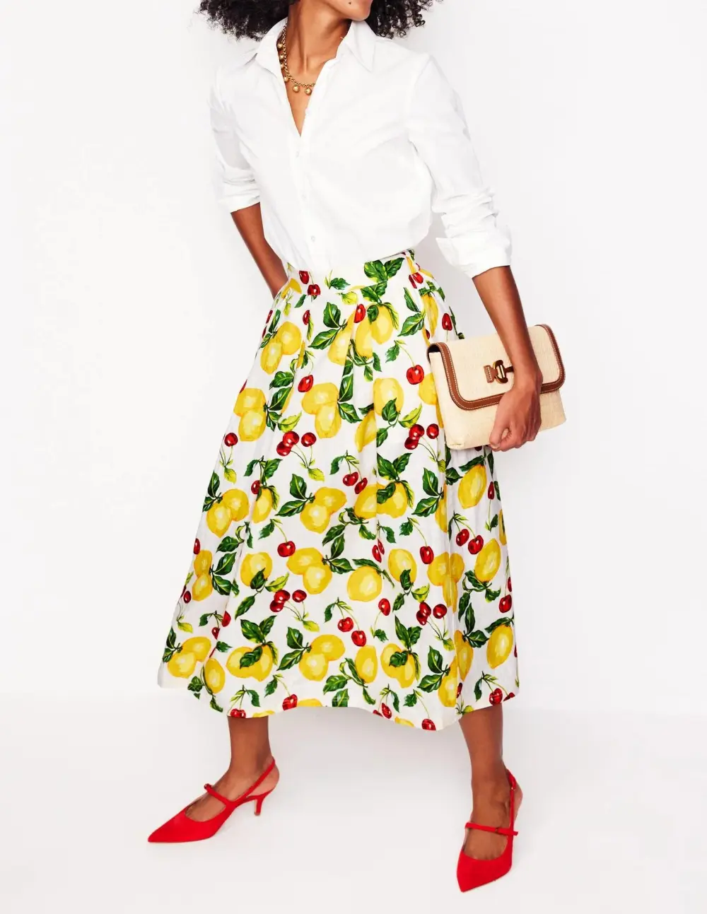 Lemon - Print Verity Linen Midi Skirt